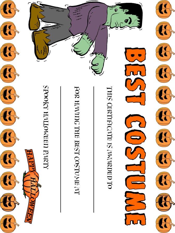 Halloween Award Certificate: Best Costume