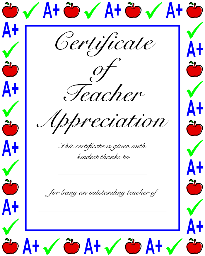 Teacher s Appreciation Certificate Certificate Of Teacher Appreciation