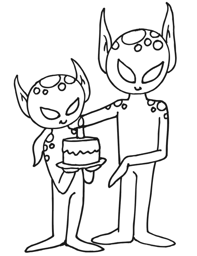 Alien birthday coloring page