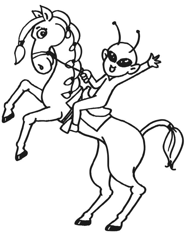 Alien riding horse coloring page