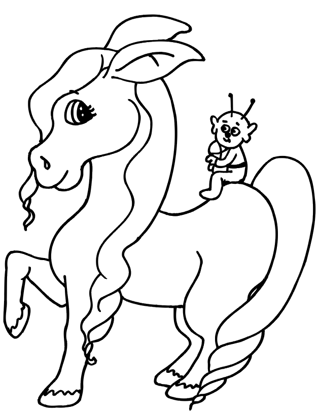 Alien riding horse coloring page