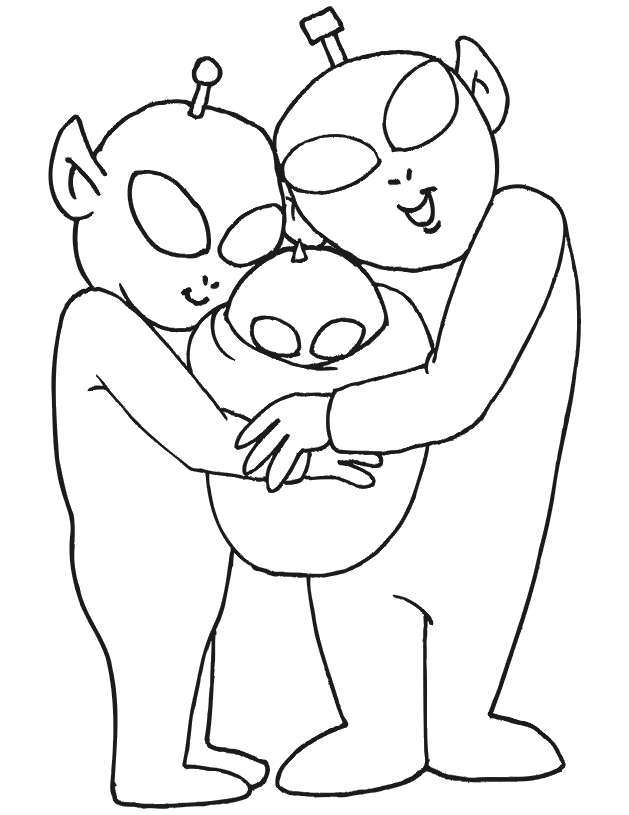 Alien family coloring page