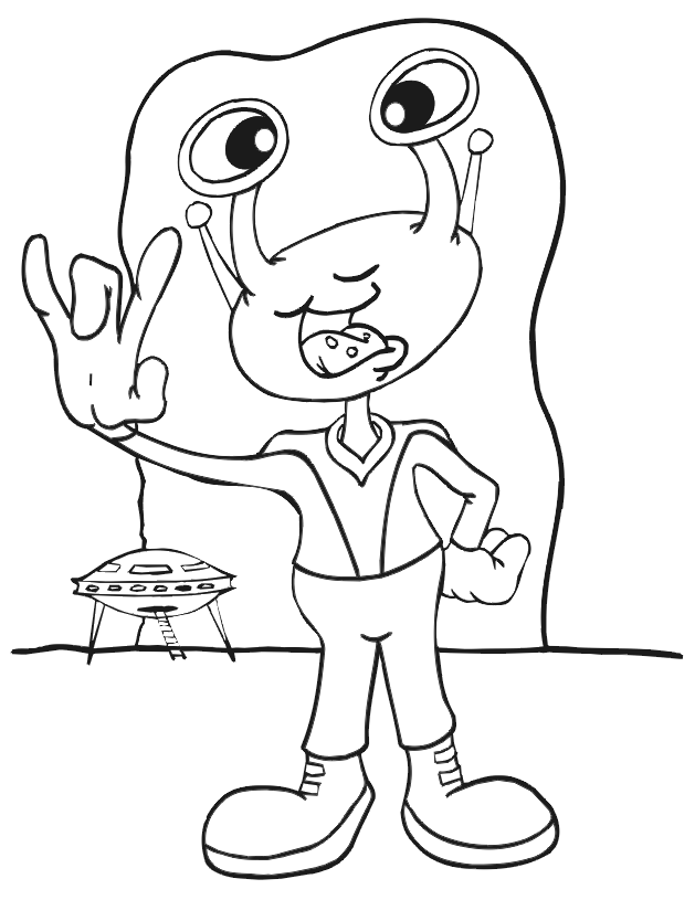 Friendly Alien greeting coloring page