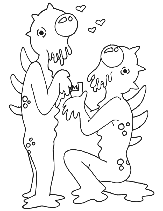 Aliens in love coloring page