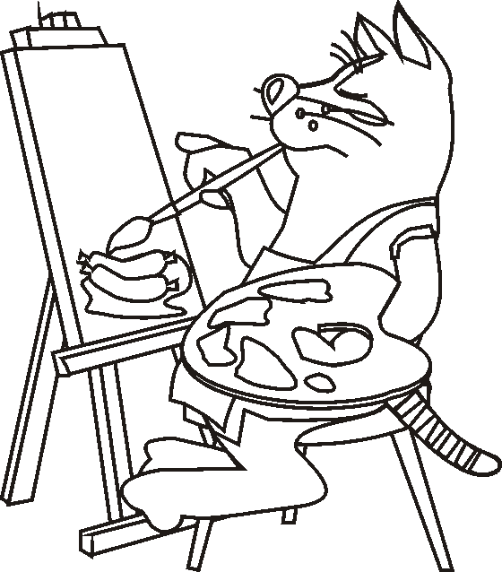 cartoon cat coloring page - painter cat