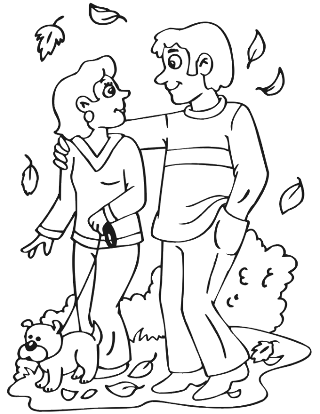 Free Printable Fall Coloring Page: autumn walk