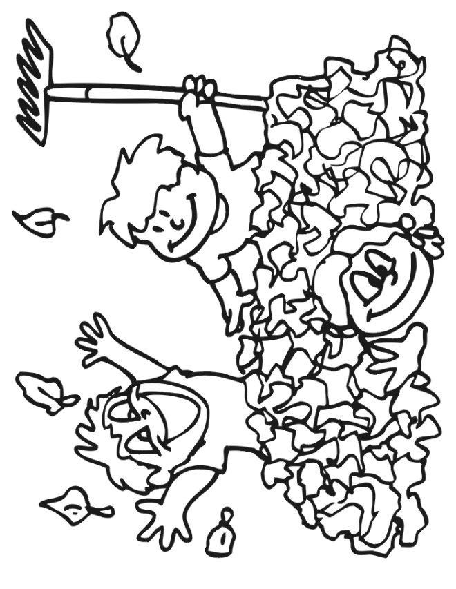 Free Printable Fall Coloring Page: playing in leaves