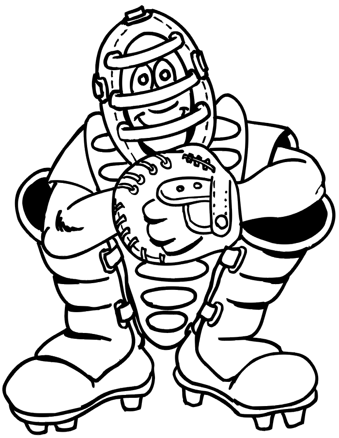 Printable Baseball Coloring Page Smiling Catcher
