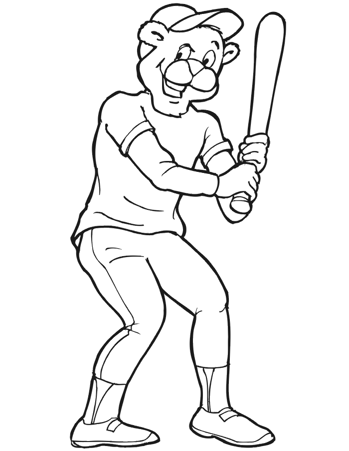 Free Printable Baseball Coloring Page: Bear baseball batter
