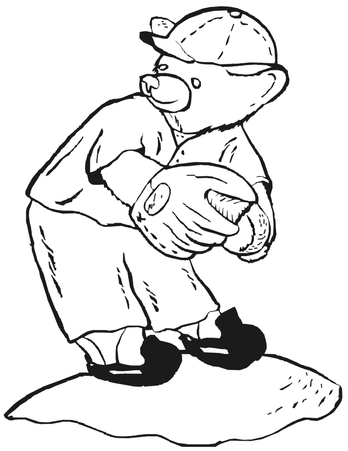 Free Printable Baseball Coloring Page: Bear baseball pitcher