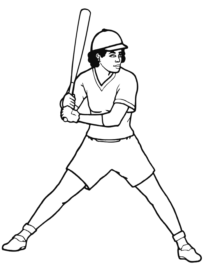 Free Printable Baseball Coloring Page: Girl batter