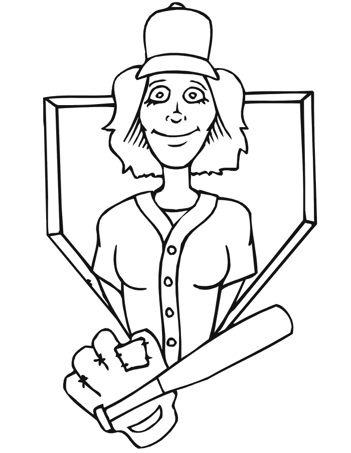 Free Printable Baseball Coloring Page: Girl baseball player