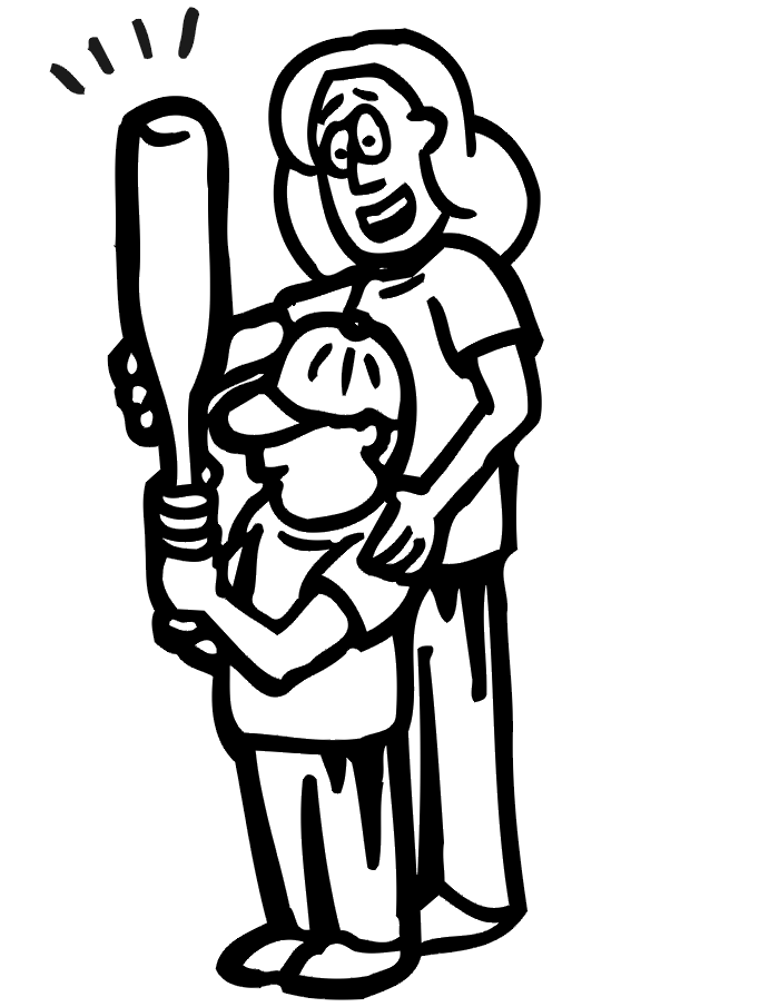 Free Printable Baseball Coloring Page: Mom and son