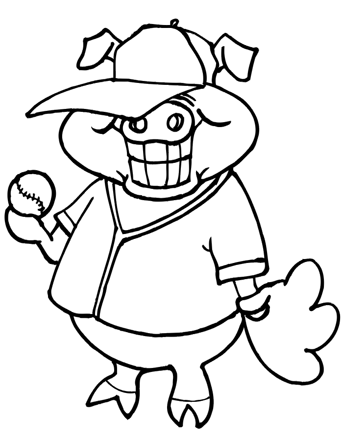 Free Printable Baseball Coloring Page: Pig baseball player