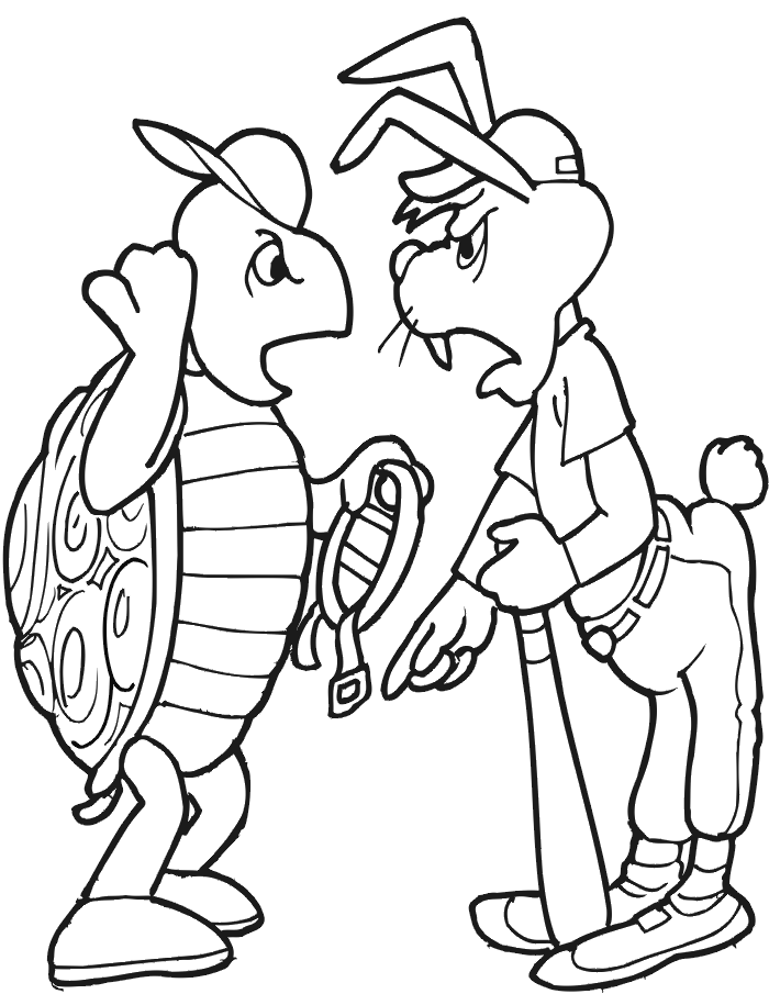 Free Printable Baseball Coloring Page: turtle and hare players
