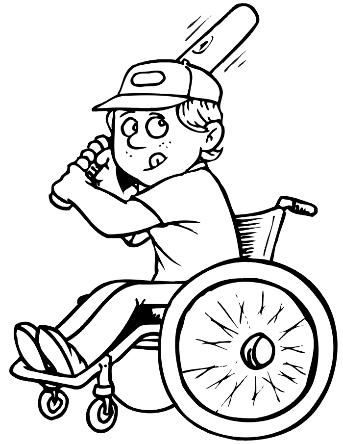 Free Printable Baseball Coloring Page: Wheelchair player