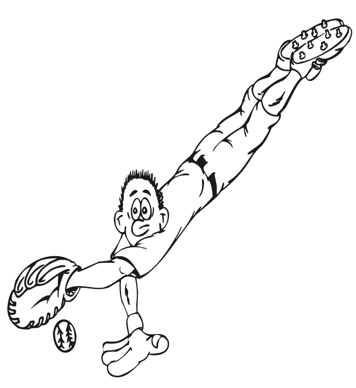 Baseball Coloring Page of fielder diving for the ball