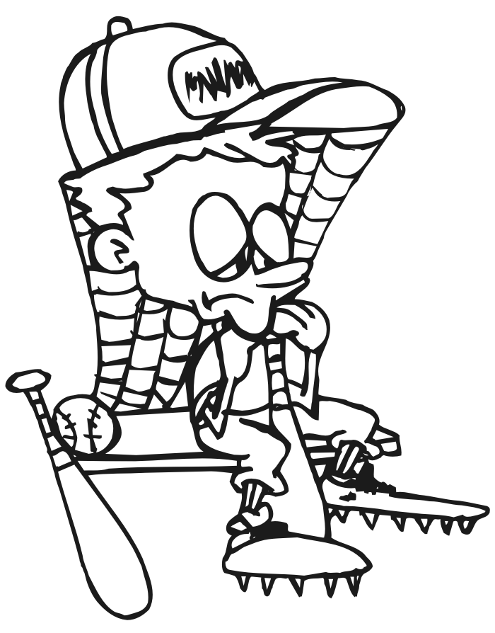 Baseball Coloring Page of a benched player