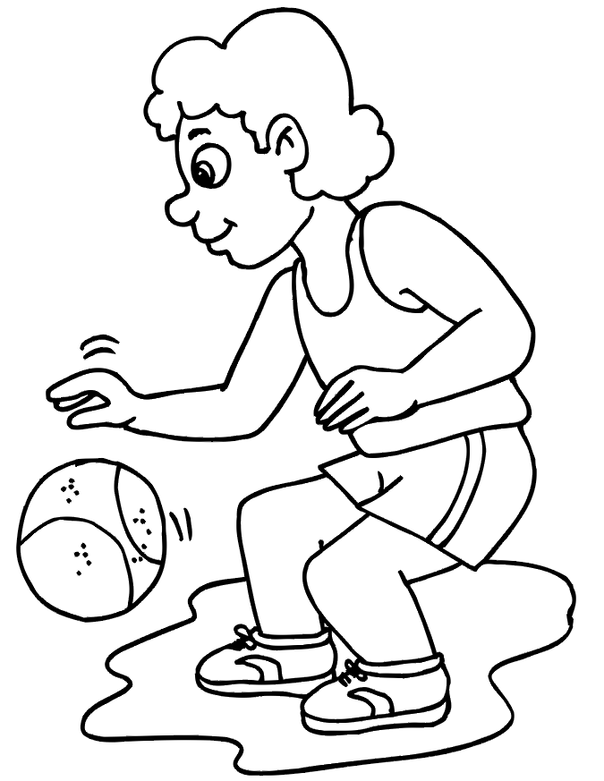 Basketball Coloring Picture: boy dribbling basketball