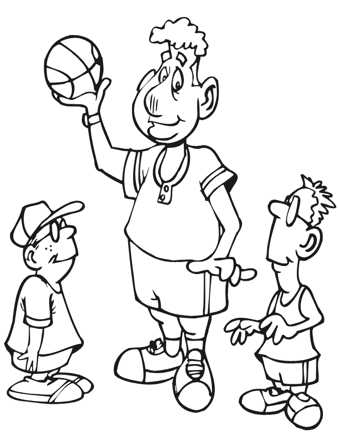 Basketball Coloring Picture: basketball coach and players