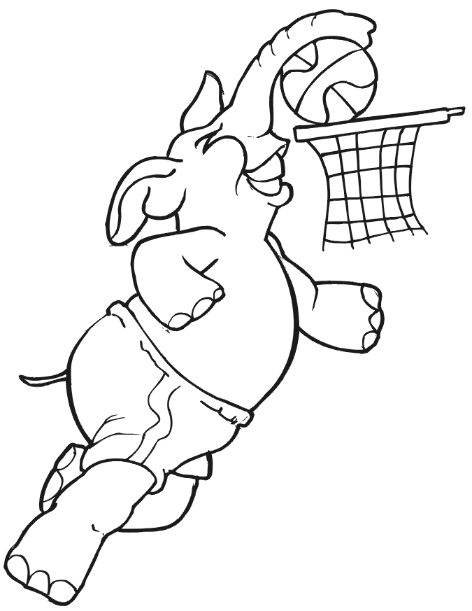 Basketball Coloring Picture: elephant dunking basketball