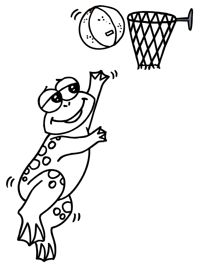 Basketball Coloring Picture: frog shooting basketball
