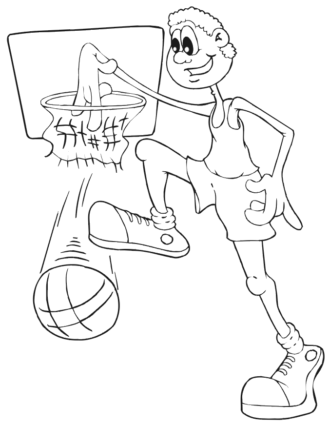 Basketball Coloring Picture: player dunking basketball