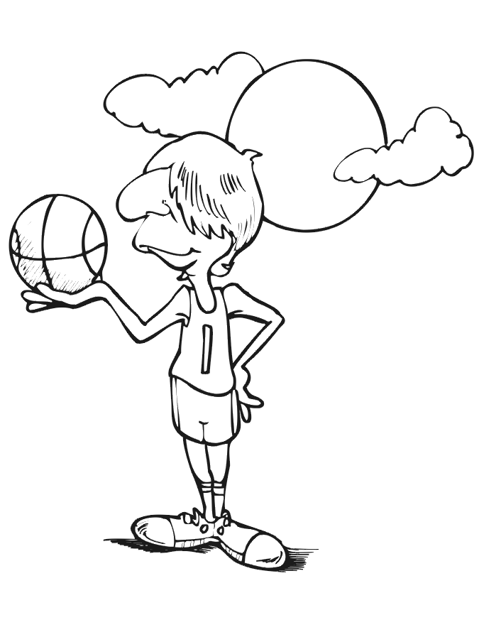 Basketball Coloring Picture: player holding ball