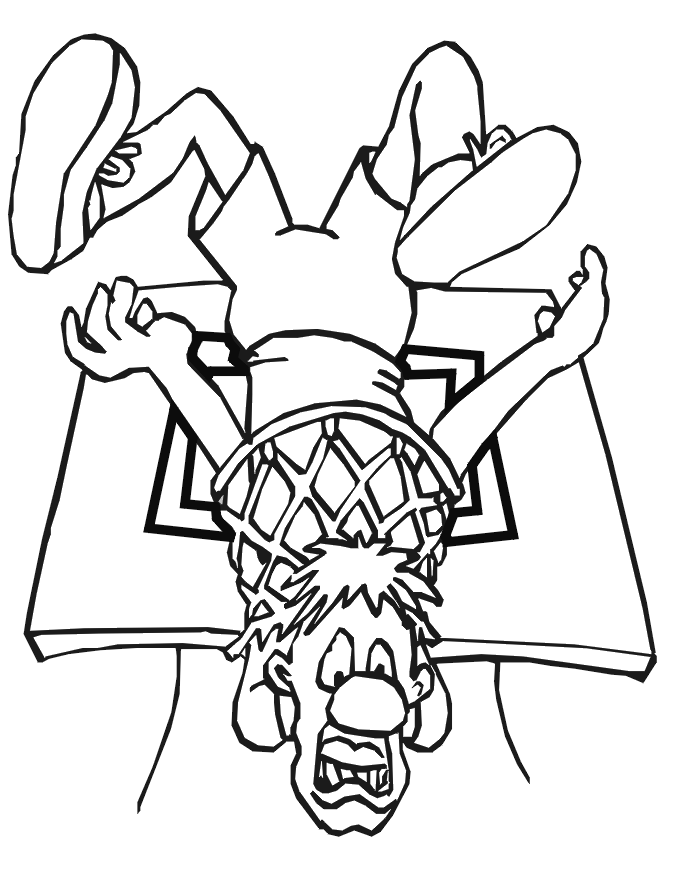 Basketball Coloring Picture: player stuck in net