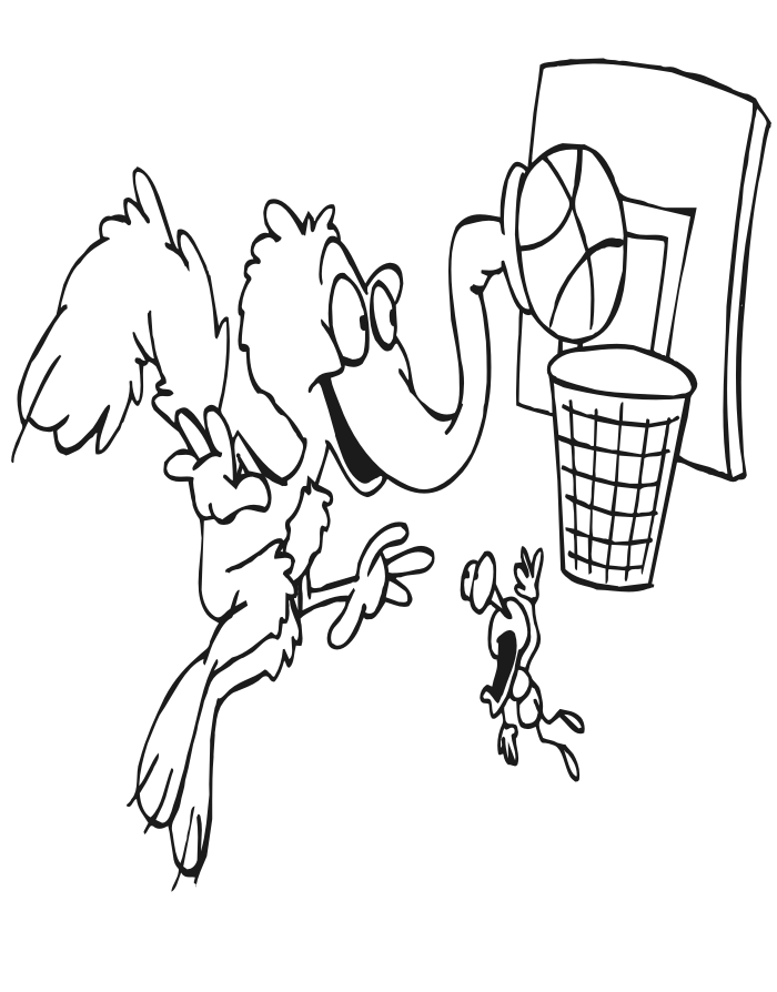 Basketball Coloring Page: aardvark dunking
