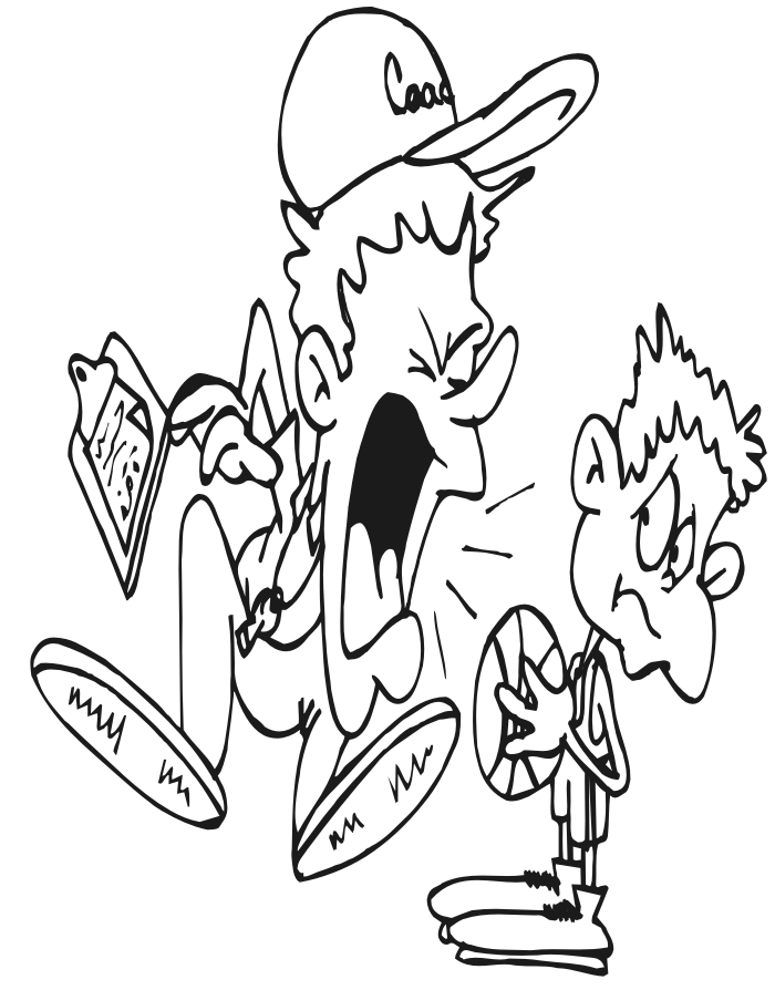 Basketball Coloring Page: a yelling coach