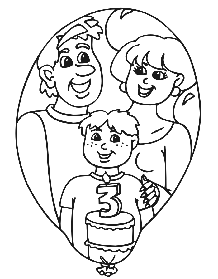 Birthday Coloring Page: 3 year old boy