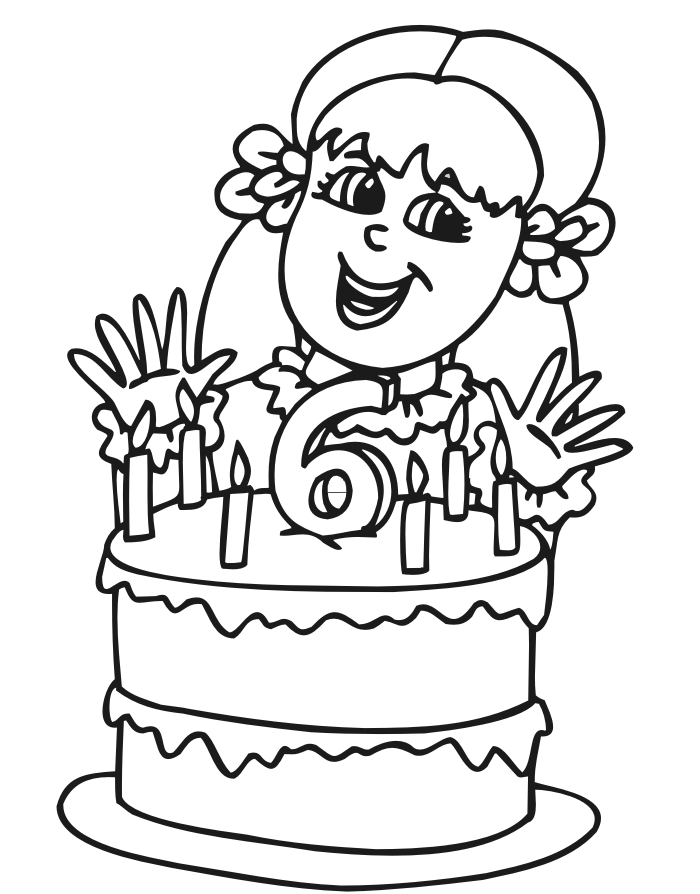 Birthday Coloring Page: 6 year old girl