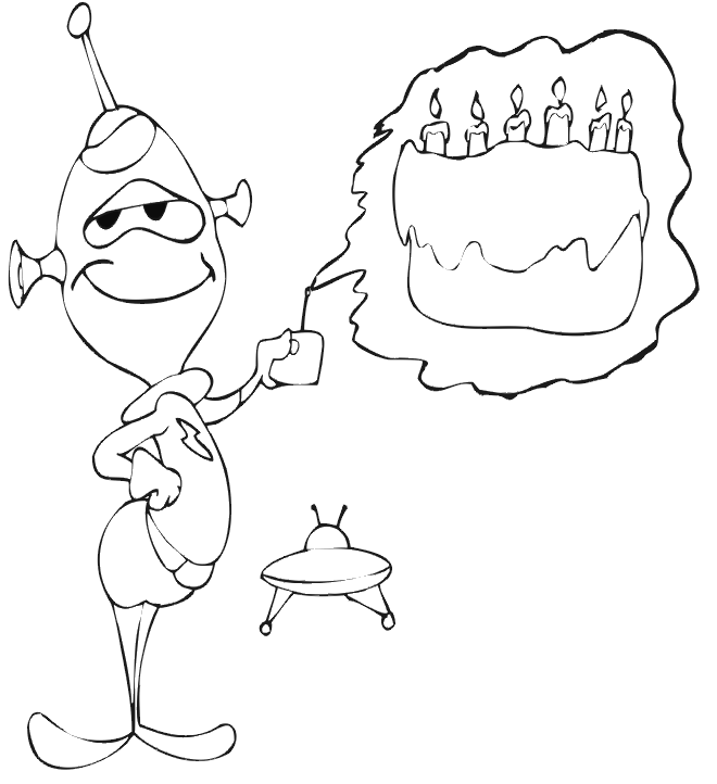 Birthday Coloring Page: Alien birthday theme