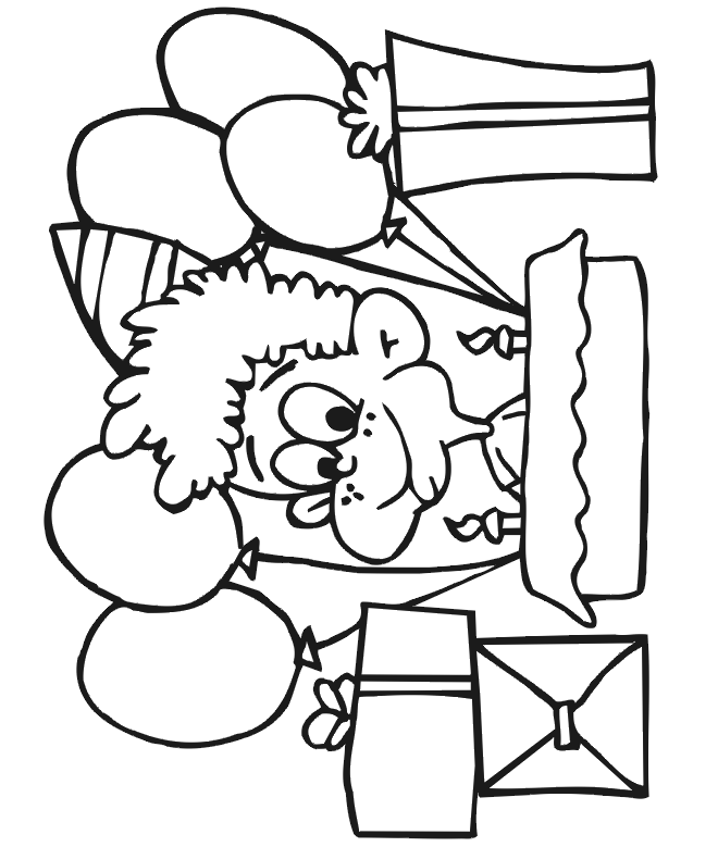 Birthday Coloring Page: birthday boy with balloons and presents