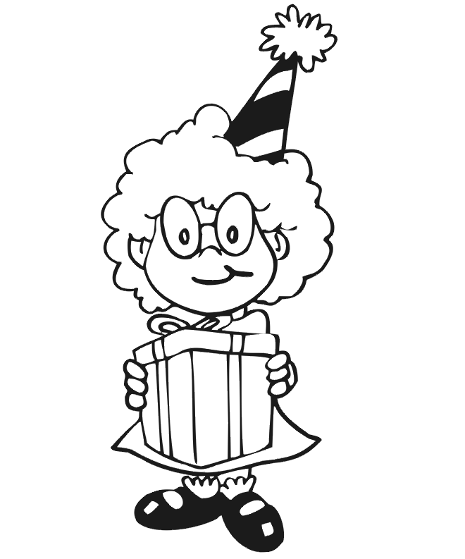 Birthday Coloring Page: birthday girl with gift