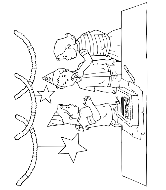 Birthday Coloring Page: party scene
