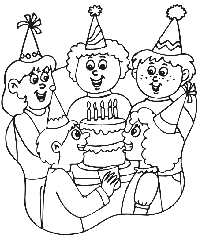 birthday party scene. Birthday Coloring Page: party scene