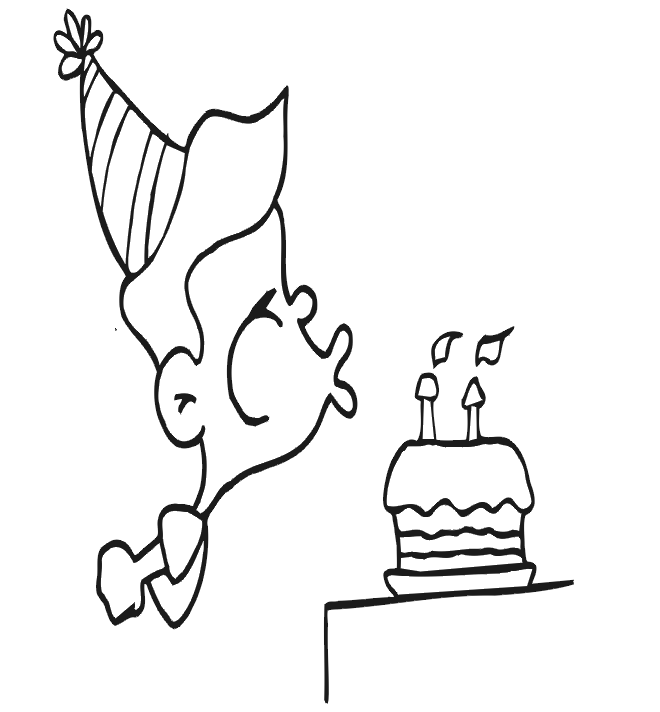 Birthday Coloring Page: boy blowing out candles