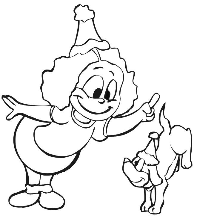 Birthday Coloring Page: birthday girl and dog