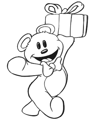 Teddy bear carrying birthday present