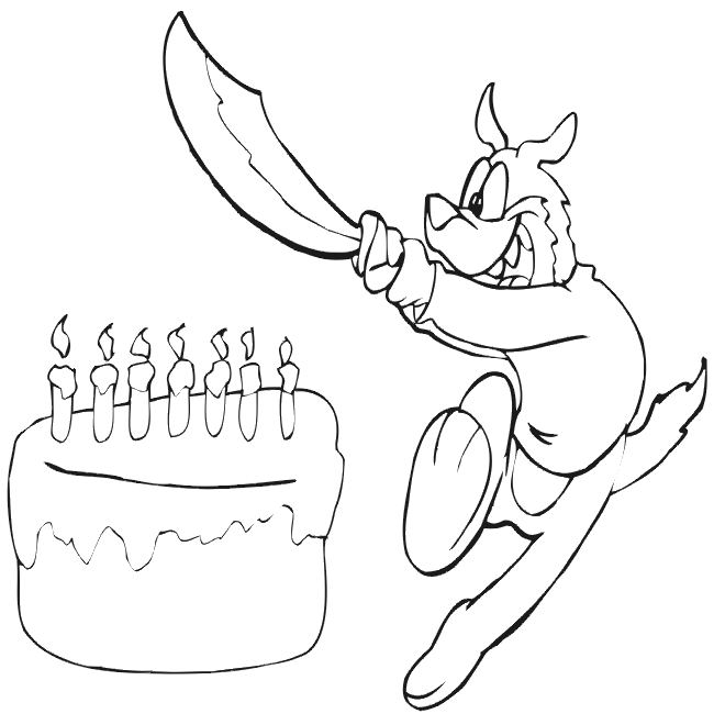 Birthday Coloring Page: dog cutting cake