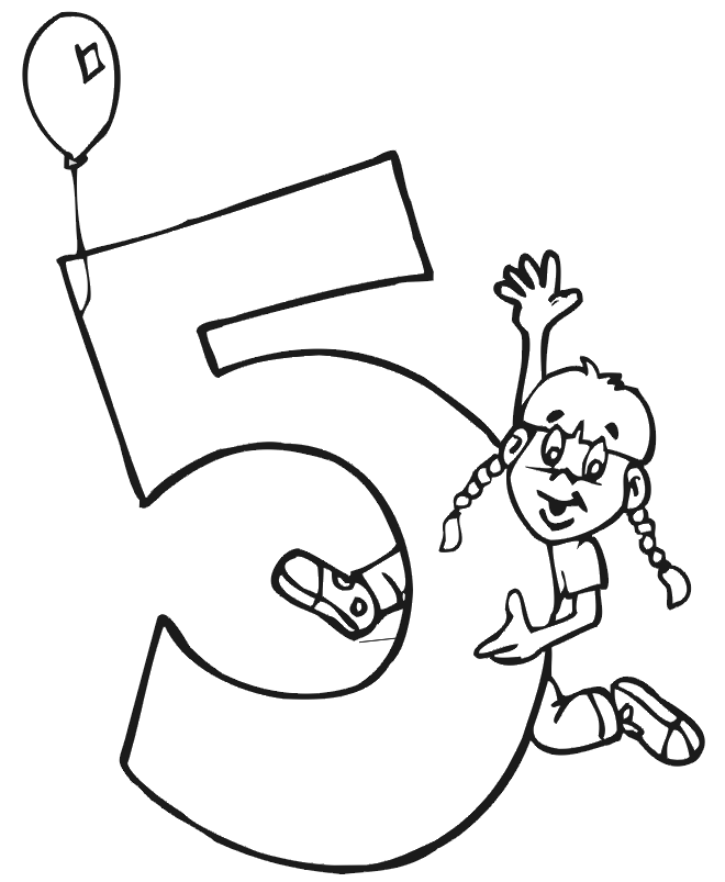 Birthday Coloring Page: girl's 5th birthday