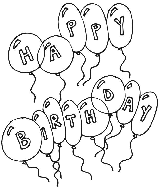 Birthday Coloring Page: Happy Birthday on Balloons