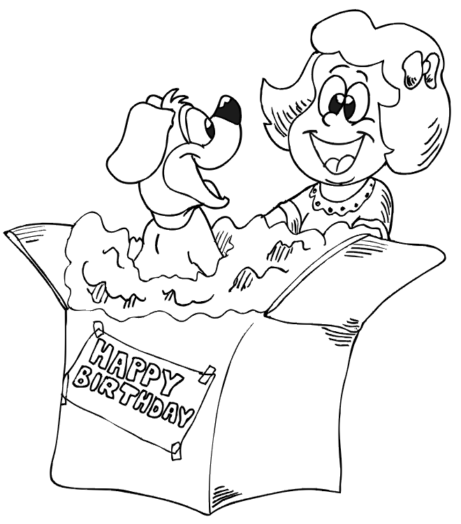 Birthday Coloring Page: Girl's puppy gift
