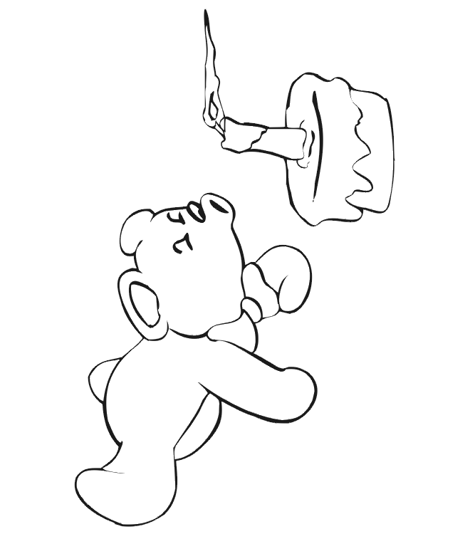 Birthday Coloring Page: Teddy bear blowing out candle