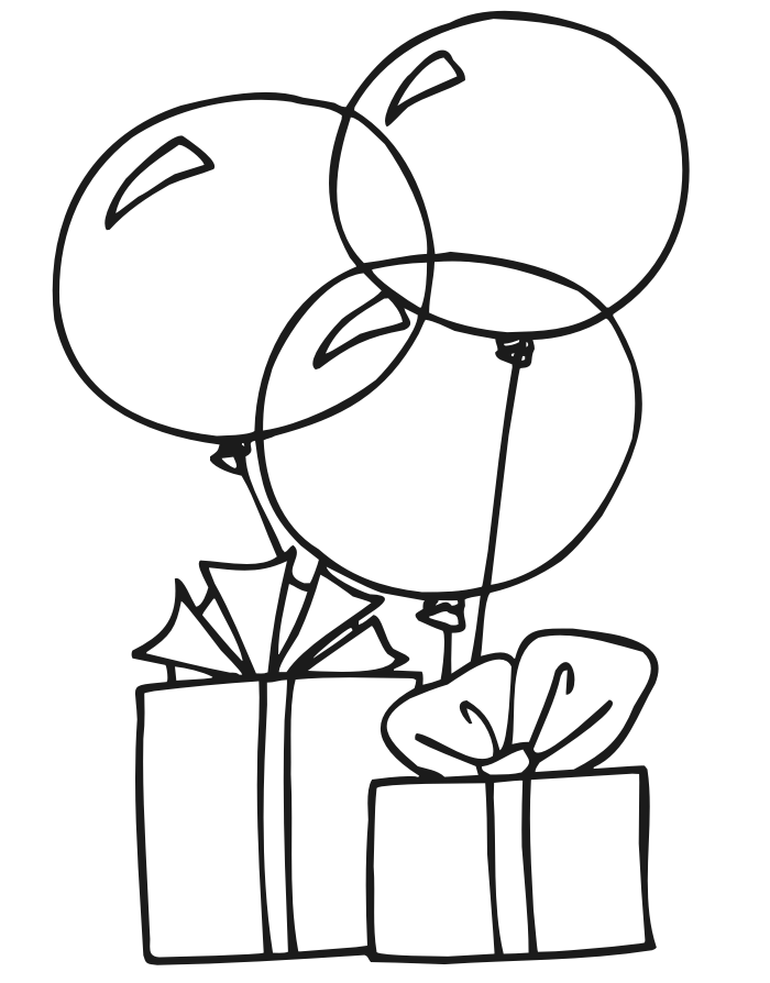 Birthday Coloring Page: presents and balloons