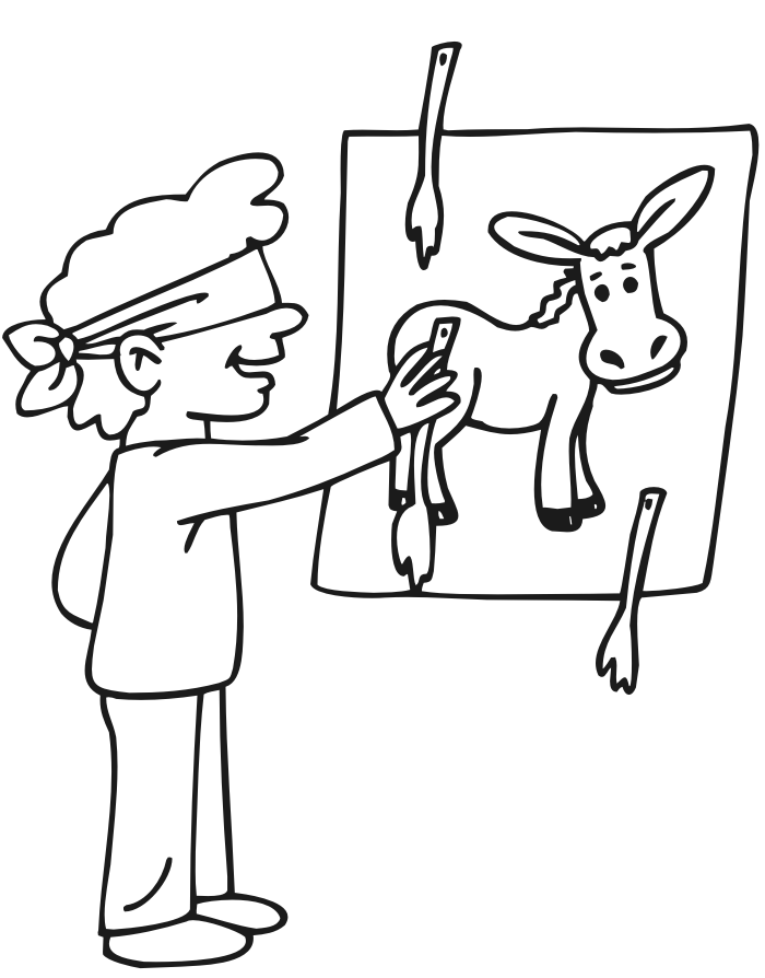 Birthday Coloring Page: pin the tail on the donkey