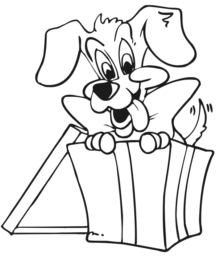 Christmas coloring page: puppy present