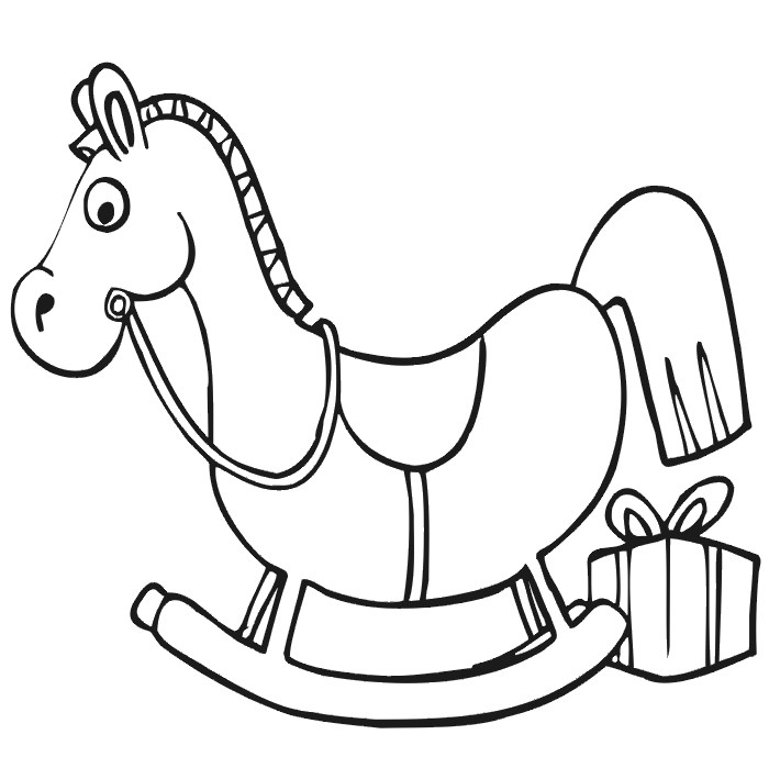 Rocking Horse Coloring Page | Rocking Horse Beside Xmas Gift